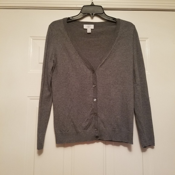 Ann Taylor LOFT Sweater Medium Petite Grey Cardigan - Picture 2 of 4